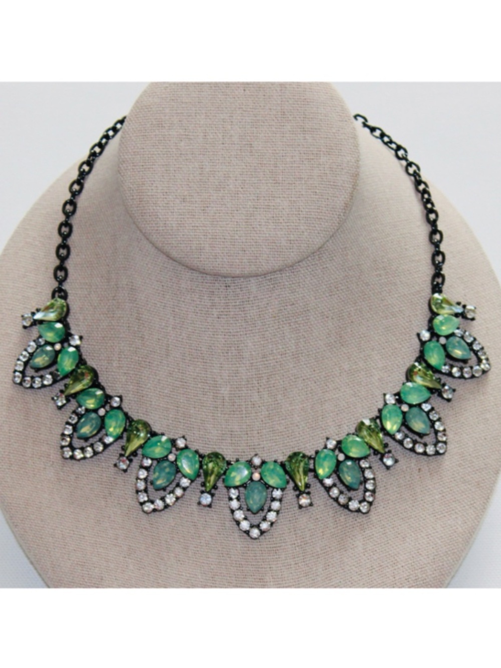 Lia Sophia Green Rhinestone and Gunmetal Necklace